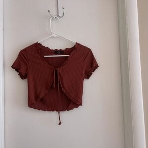 Brown front tie top